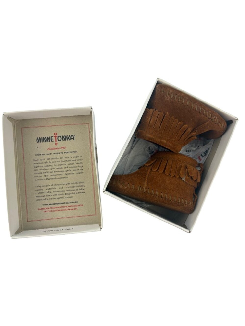 Minnetonka Back Strap Baby Fringe Bootie Brown Suede Moccasin Infant Size 1 - Picture 2 of 12